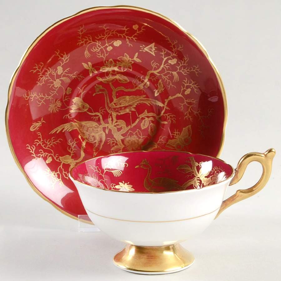 Cairo Gold On Maroon Footed Cup & Saucer Set by Coalport-1
