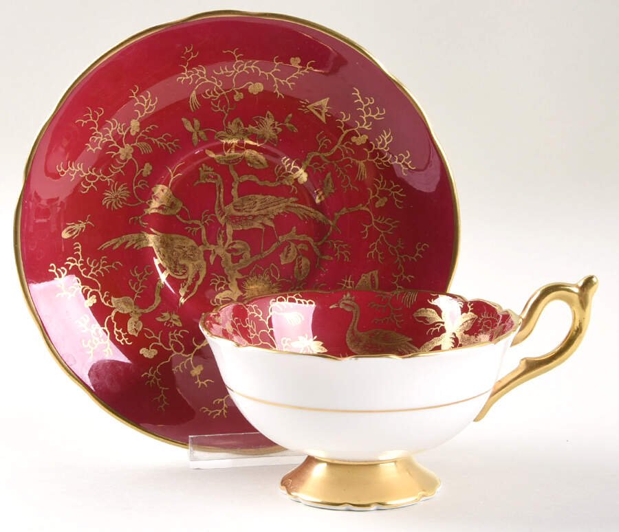 Cairo Gold On Maroon Footed Cup & Saucer Set by Coalport-1