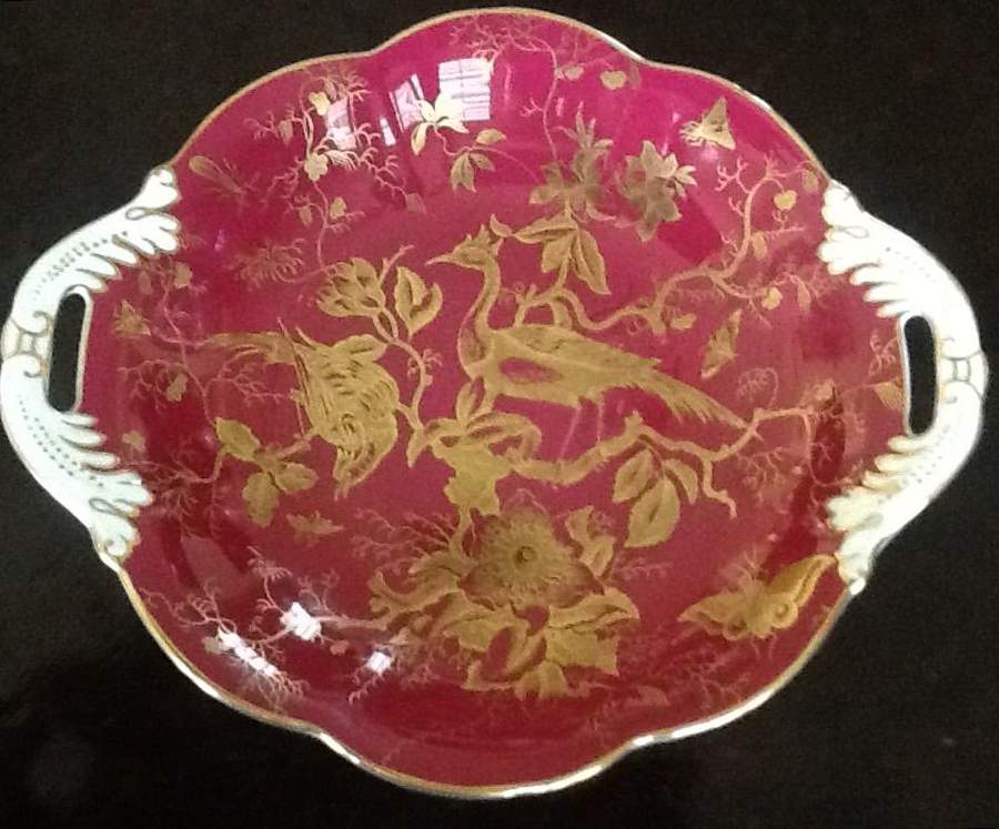 Cairo Gold On Maroon 2 Handle Bon Bon by Coalport-1