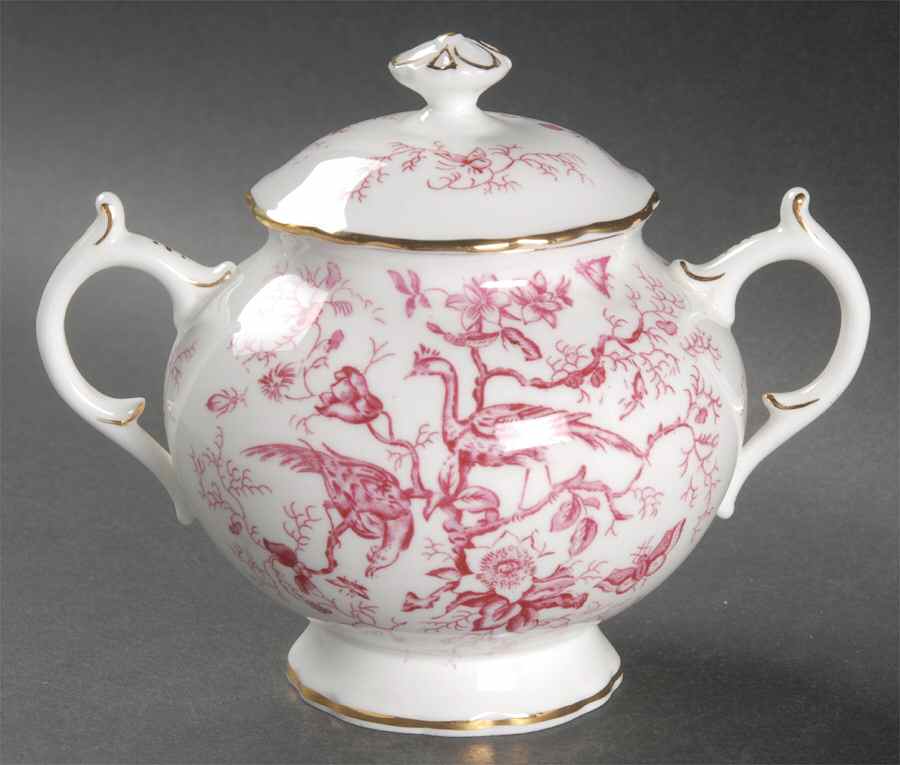 Cairo Pink On White (Not Raised, Gold) Sugar Bowl & Lid by Coalport-1