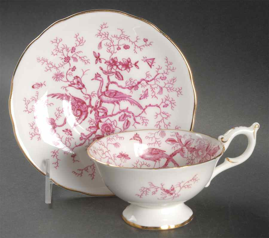 Cairo Pink On White (Not Raised, Gold) Footed Cup & Saucer Set by Coalport-1