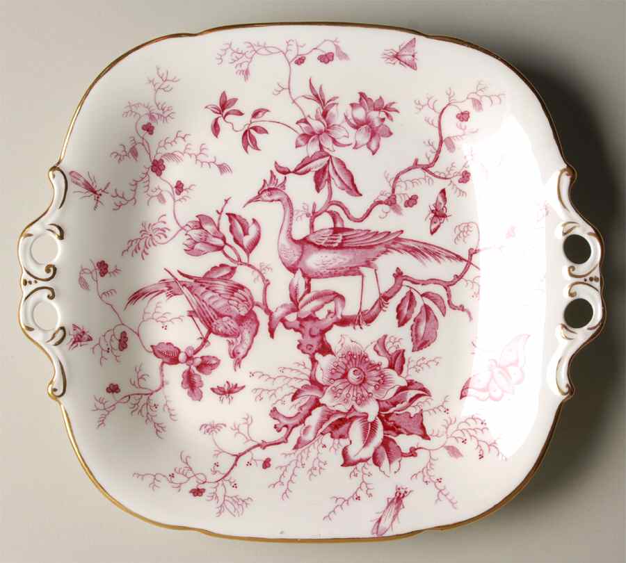Cairo Pink On White (Not Raised, Gold) Square Handled Cake Plate by Coalport-1