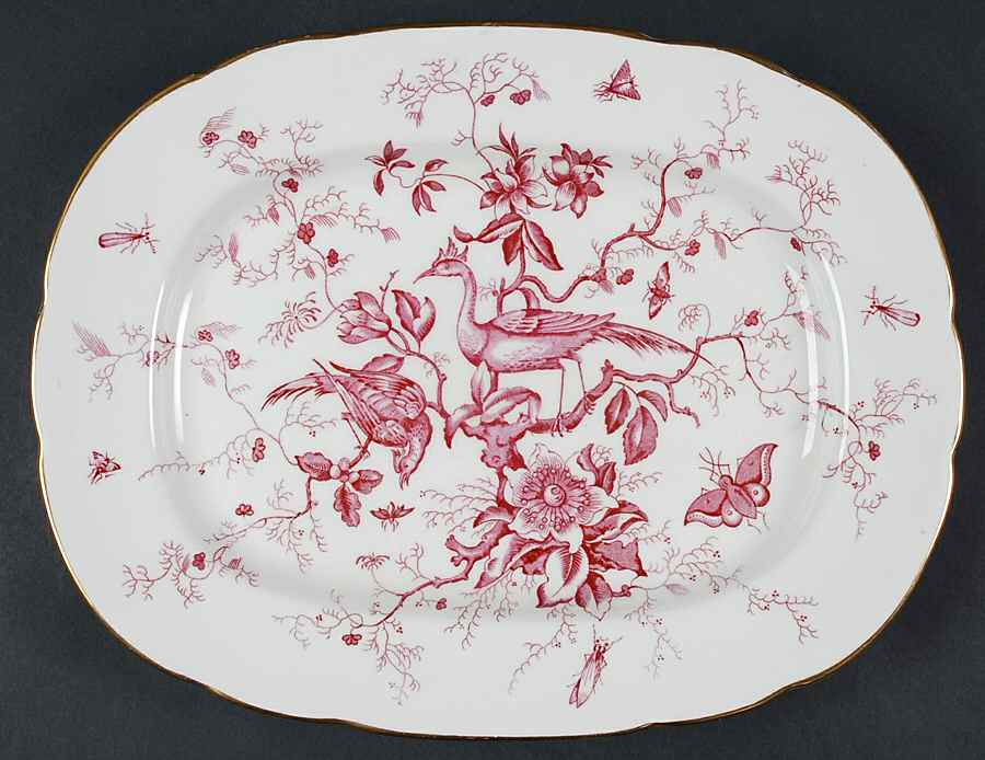 Cairo Pink On White (Not Raised, Gold) 12" Oval Serving Platter by Coalport-1