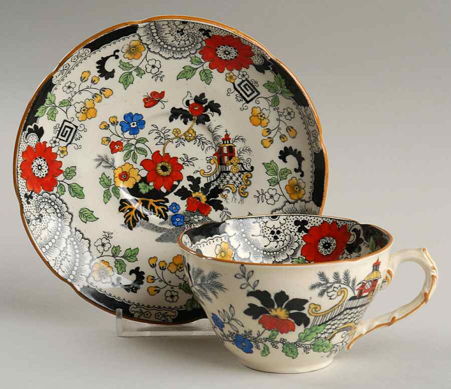 Canton (Cream) Flat Cup & Saucer Set by Coalport-1