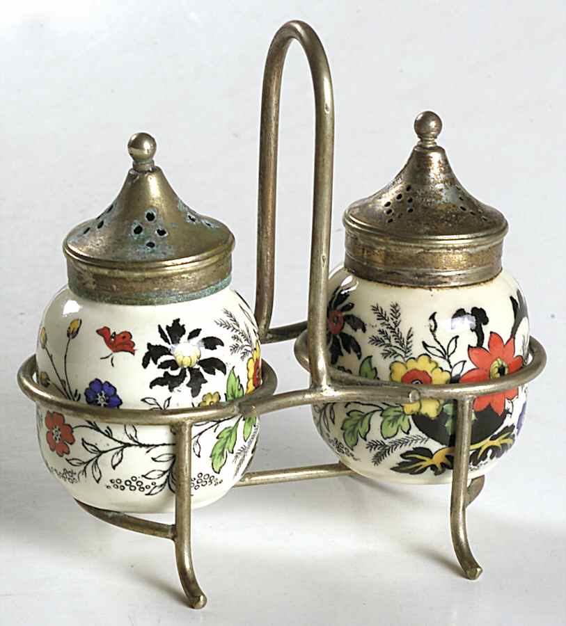 Canton (Cream) Salt & Pepper w/Metal Stand by Coalport-1