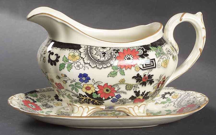 Canton (Cream) Gravy Boat & Underplate by Coalport-1