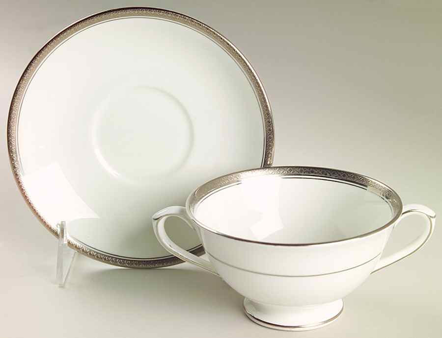 Elite Platinum Footed Cream Soup Bowl & Saucer Set by Coalport-1