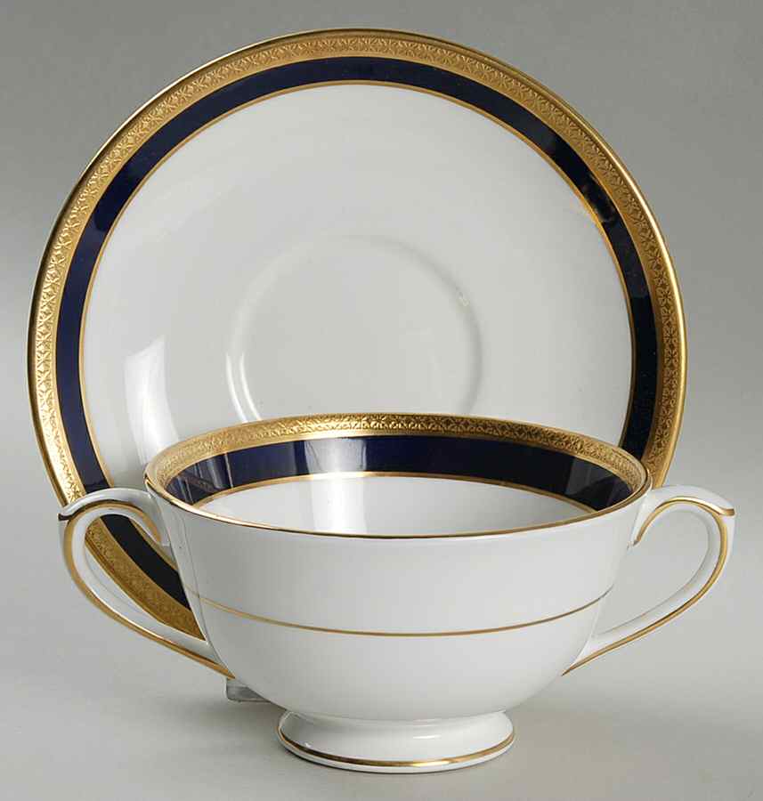 Elite Royale Footed Cream Soup Bowl & Saucer Set by Coalport-1