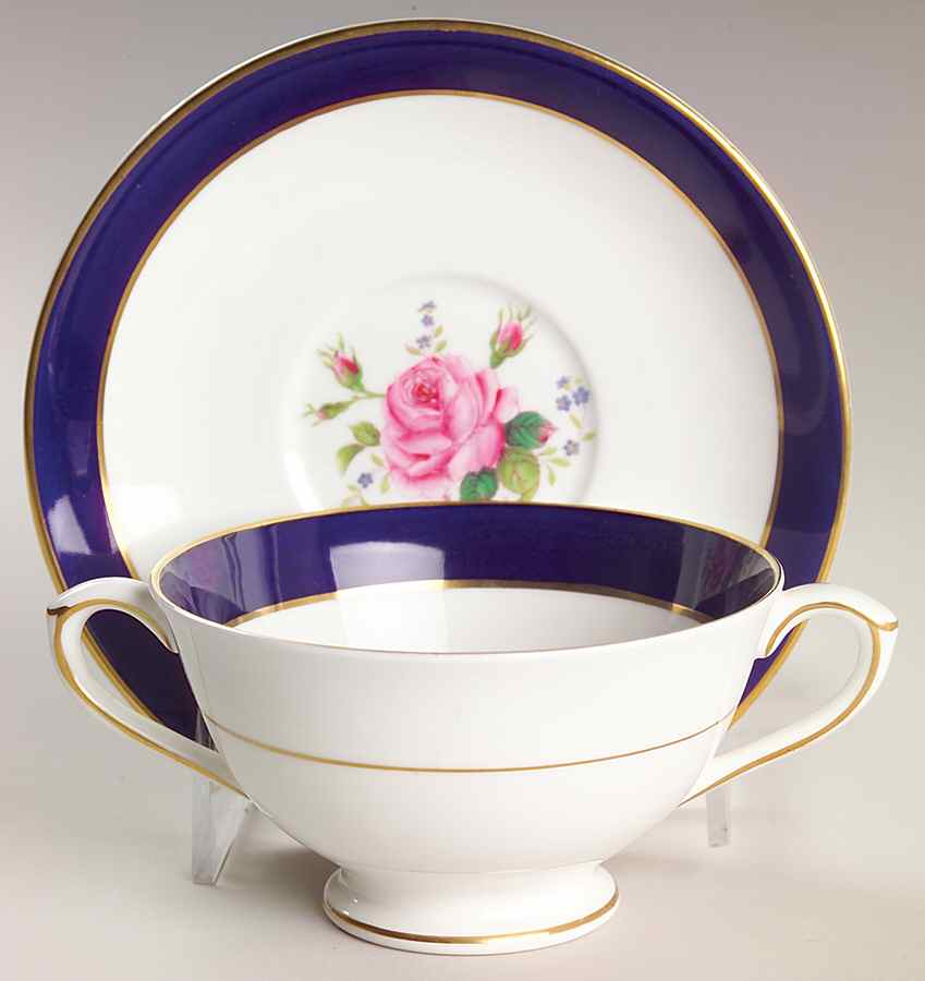 Fairfax Cobalt Blue Footed Cream Soup Bowl & Saucer Set by Coalport-1