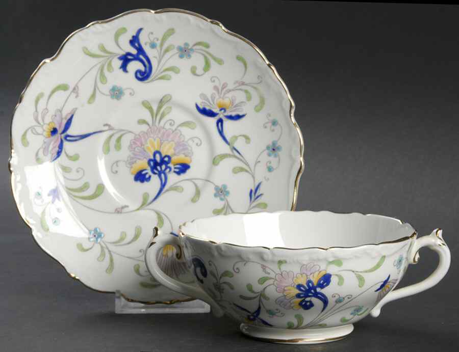 Fanfare Japan Footed Cream Soup Bowl & Saucer Set by Coalport-1