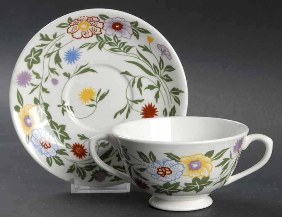 Flourish Footed Cream Soup Bowl & Saucer Set by Coalport-1