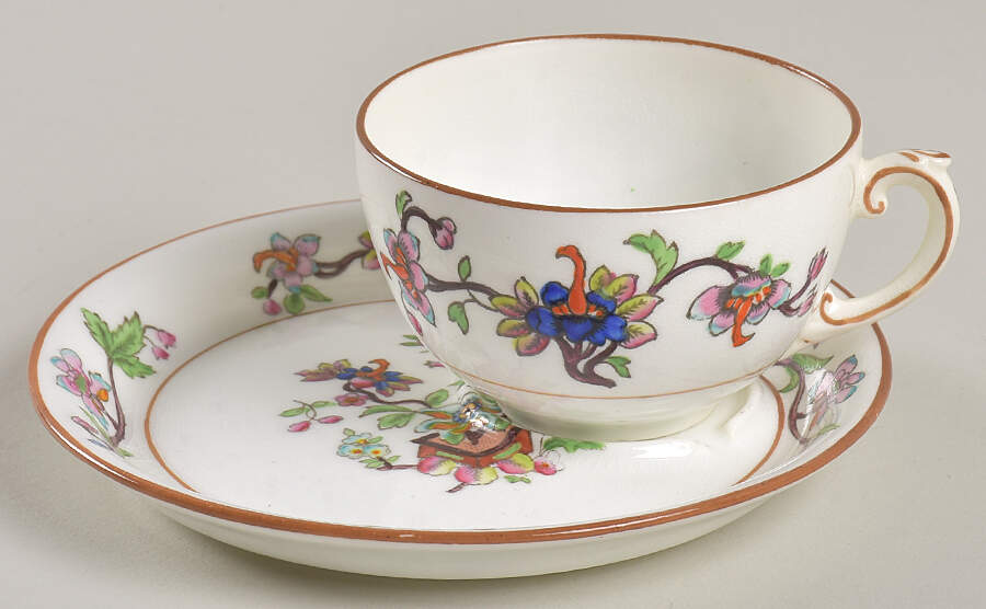 Flower Pot (Brown Trim, Smooth) Snack Plate & Cup Set by Coalport-1