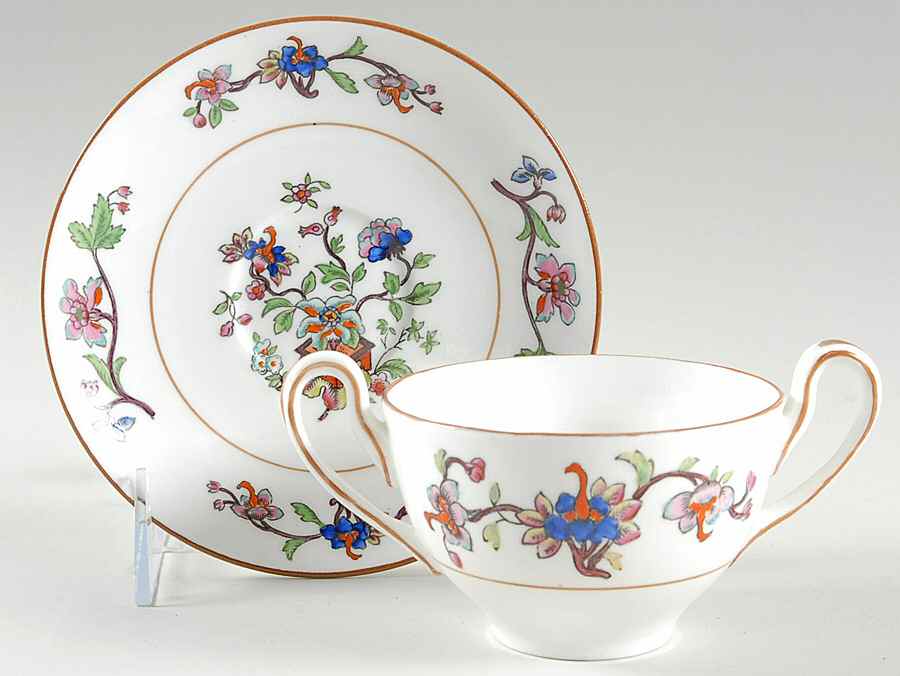 Flower Pot (Brown Trim, Smooth) Bouillon Cup & Saucer by Coalport-1