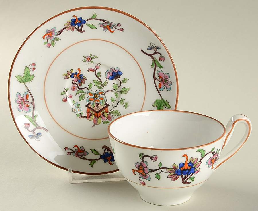Flower Pot (Brown Trim, Smooth) Footed Cup & Saucer Set by Coalport-1