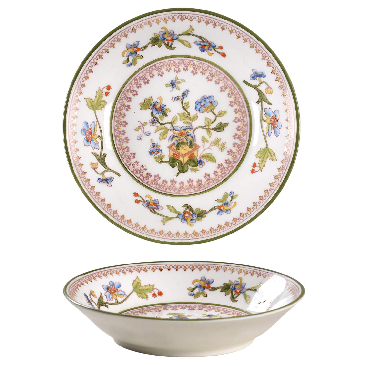 Flower Pot (Green Trim, Scalloped) Fruit/Dessert (Sauce) Bowl by Coalport-1
