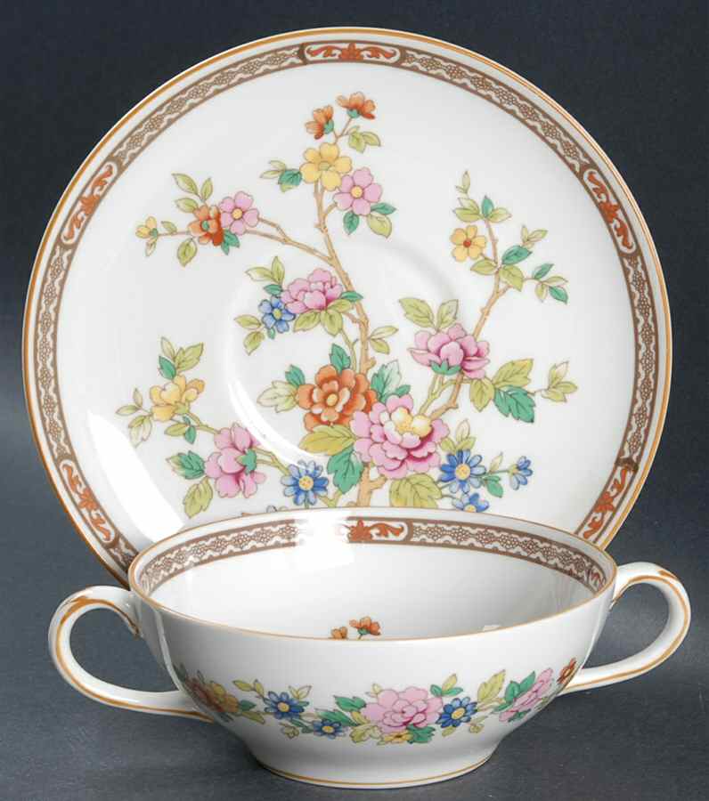 Flower of Tibet Flat Cream Soup Bowl & Saucer Set by Coalport-1