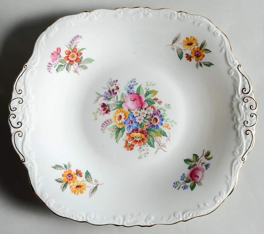Fragrance (9504, Raised Edge) 10" Square Handled Cake Plate by Coalport-1