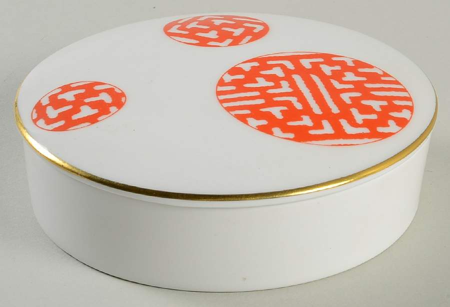Fretwork Red Round Box & Lid by Coalport-1