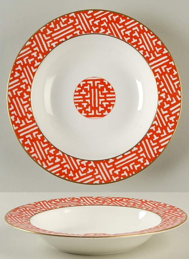 Fretwork Red Rim Soup Bowl by Coalport-1