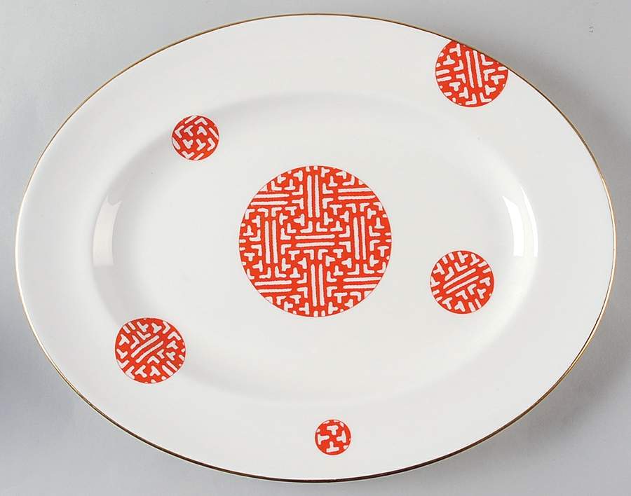 Fretwork Red 14" Oval Serving Platter by Coalport-1