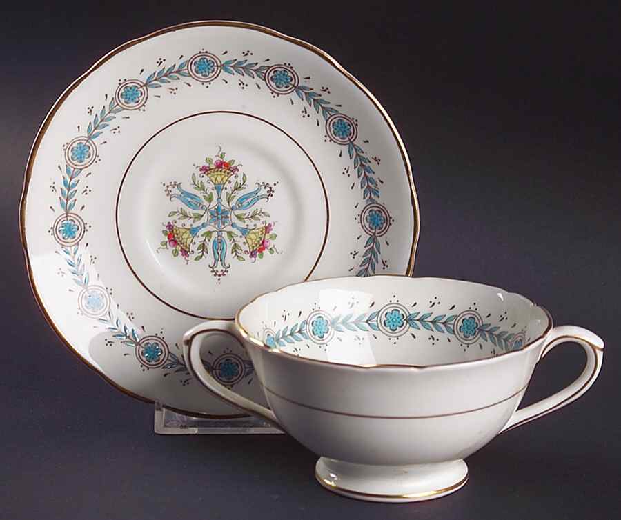 Geneva (Athens Shape) Footed Bouillon Cup & Saucer by Coalport-1