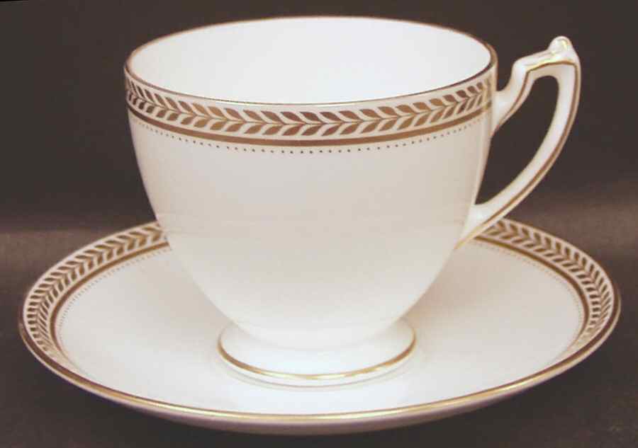 Gold Wheat Footed Cup & Saucer Set by Coalport-1