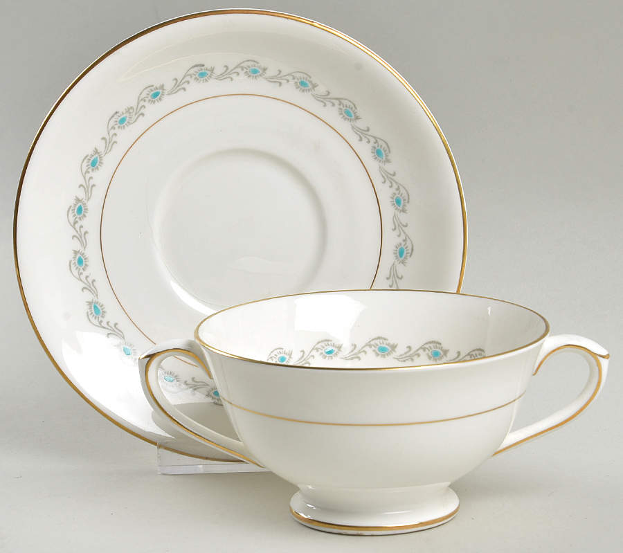 Harrington Turquoise Footed Cream Soup Bowl & Saucer Set by Coalport-1