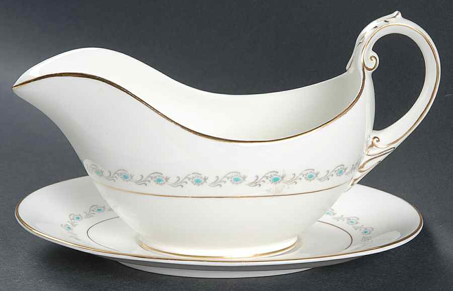 Harrington Turquoise Gravy Boat & Underplate by Coalport-1