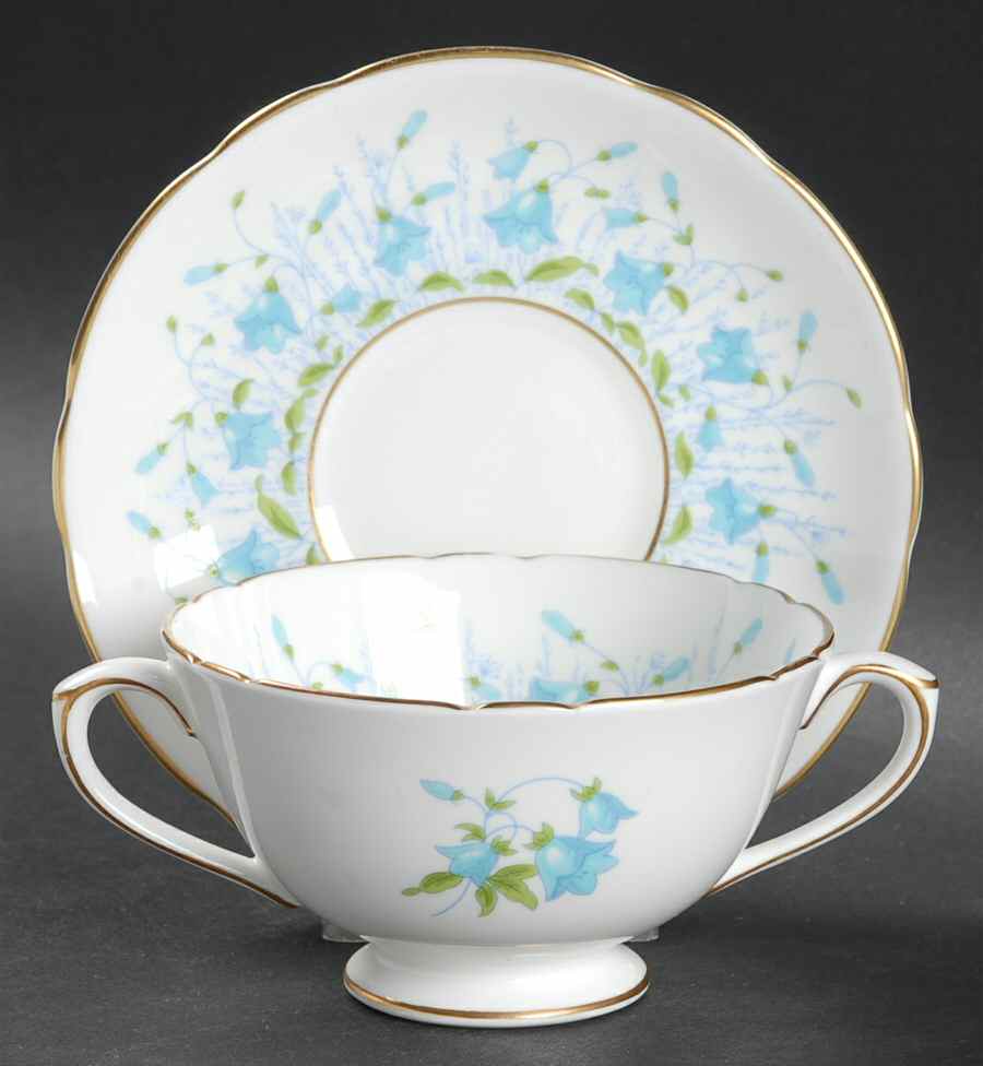 Harebell Turquoise Footed Bouillon Cup & Saucer by Coalport-1