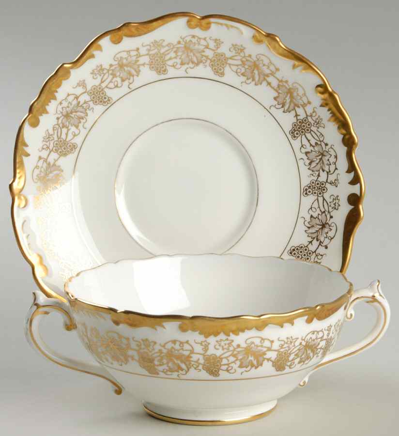Hazelton White Footed Cream Soup Bowl & Saucer Set by Coalport-1