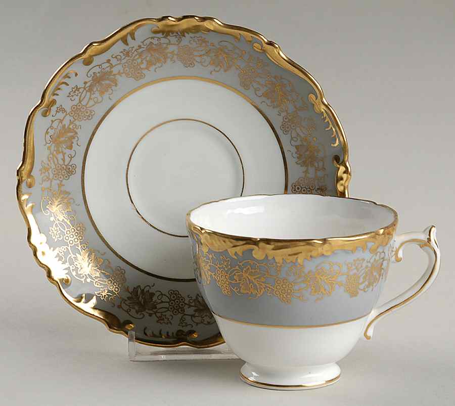 Hazelton Grey Footed Cup & Saucer Set by Coalport-1
