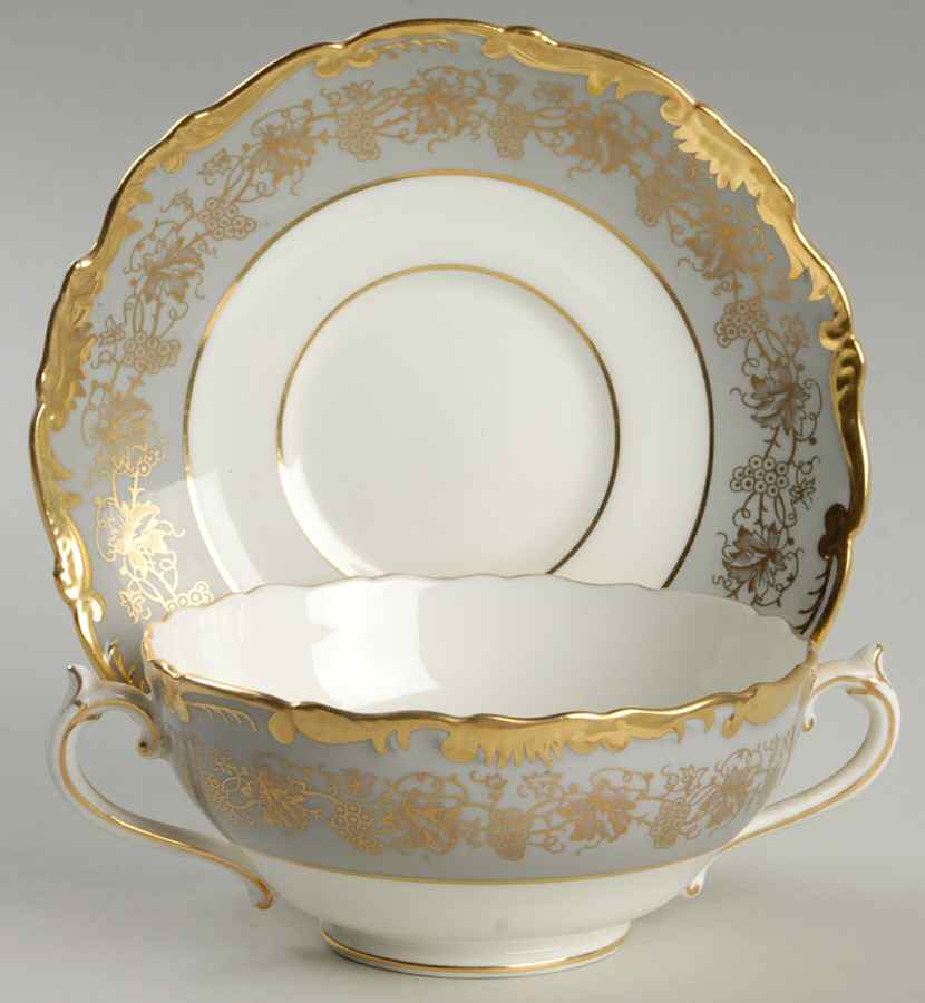Hazelton Grey Footed Cream Soup Bowl & Saucer Set by Coalport-1