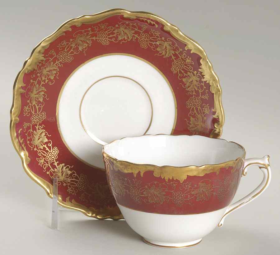Hazelton Maroon Footed Cup & Saucer Set by Coalport-1