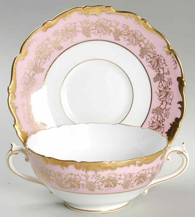 Hazelton Pink Footed Cream Soup Bowl & Saucer Set by Coalport-1