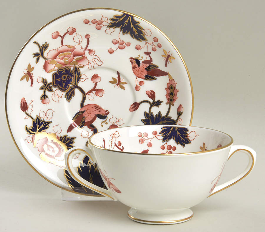 Hong Kong (New Backstamp, Mauve Flowers) Footed Cream Soup Bowl & Saucer Set by Coalport-1
