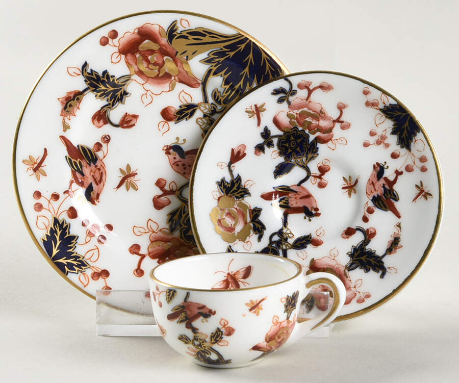 Hong Kong (New Backstamp, Mauve Flowers) Miniature Cup and Saucer Set by Coalport-1