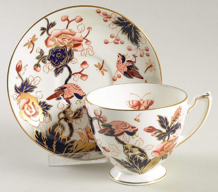 Hong Kong (New Backstamp, Mauve Flowers) Footed Cup & Saucer Set by Coalport-1