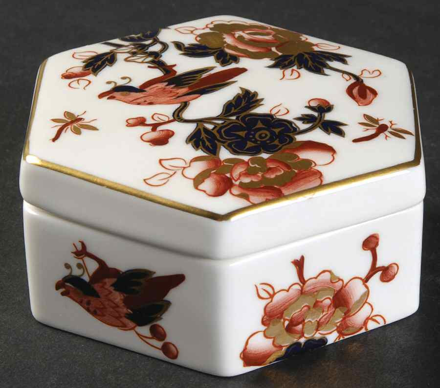 Hong Kong (New Backstamp, Mauve Flowers) Hexagonal Box & Lid by Coalport-1