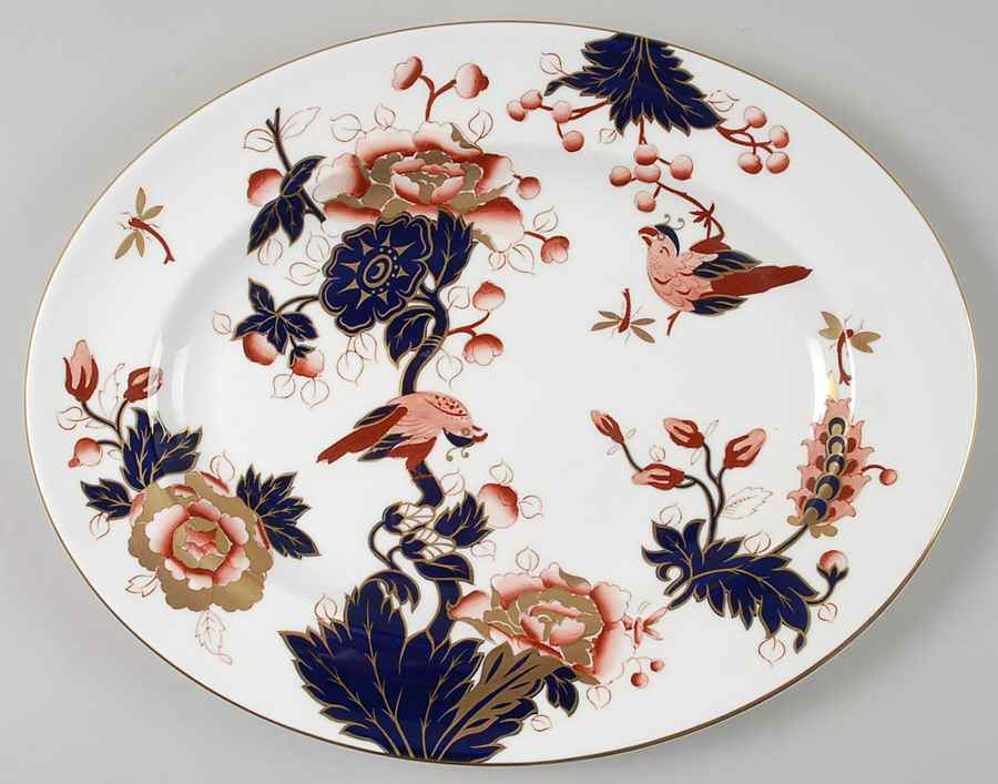Hong Kong (New Backstamp, Mauve Flowers) 14" Oval Serving Platter by Coalport-1