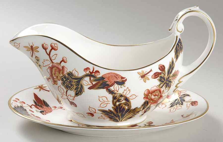 Hong Kong (New Backstamp, Mauve Flowers) Gravy Boat & Underplate by Coalport-1
