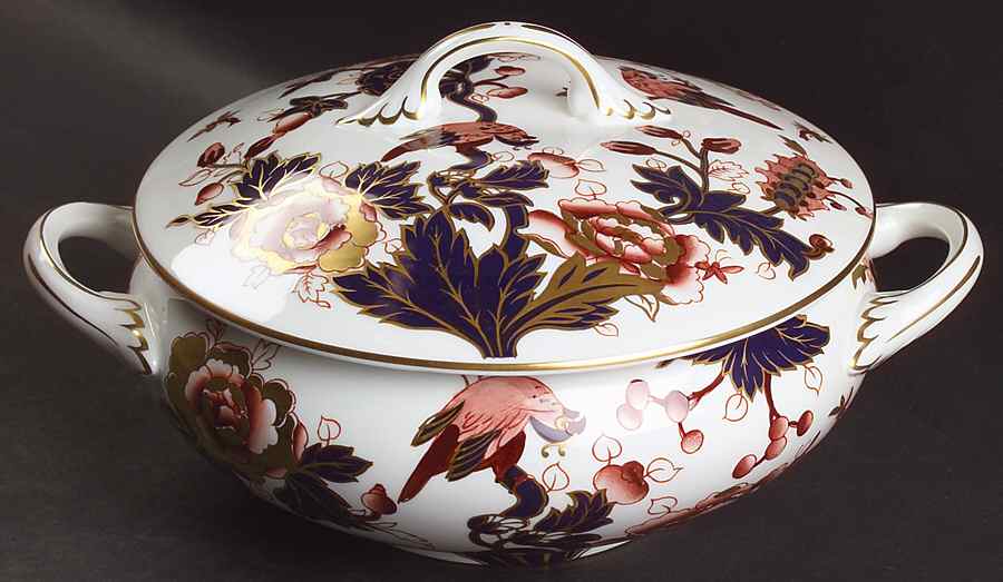 Hong Kong (New Backstamp, Mauve Flowers) Round Covered Vegetable by Coalport-1