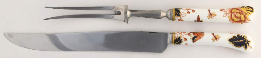 Hong Kong (Old Backstamp, Rust Flowers) 2-Piece Carving Set by Coalport-1