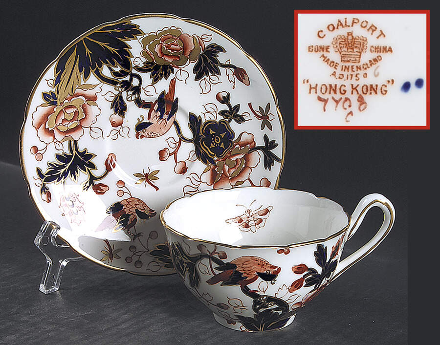 Hong Kong (Old Backstamp, Rust Flowers) Flat Cup & Saucer Set by Coalport-1