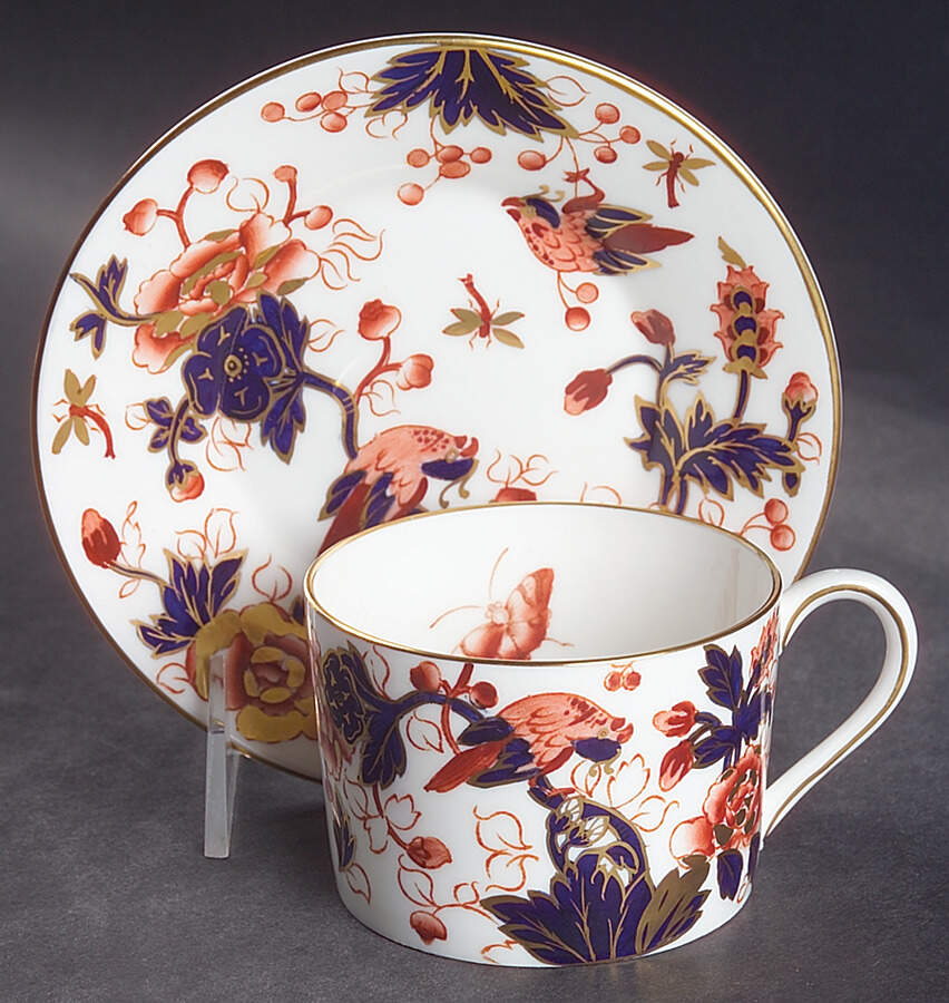 Hong Kong (Old Backstamp, Rust Flowers) Flat Cup & Saucer Set by Coalport-1