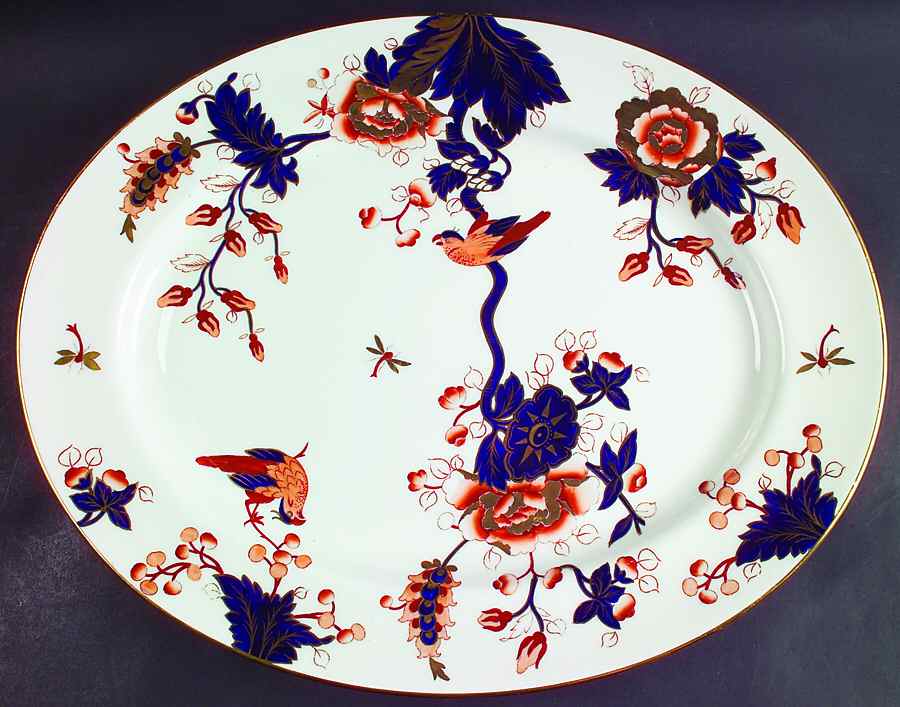 Hong Kong (Old Backstamp, Rust Flowers) 17" Oval Serving Platter by Coalport-1