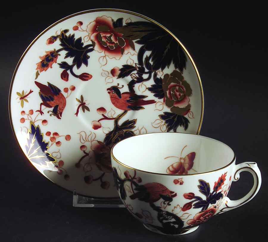 Hong Kong (Old Backstamp, Rust Flowers) Flat Cup & Saucer Set by Coalport-1