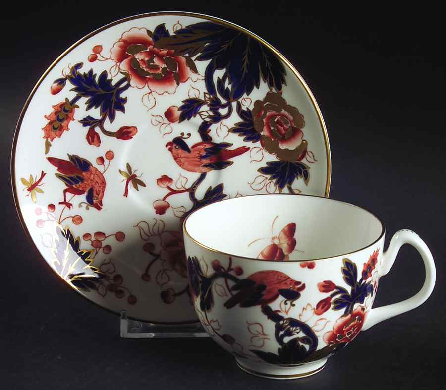 Hong Kong (Old Backstamp, Rust Flowers) Flat Cup & Saucer Set by Coalport-1