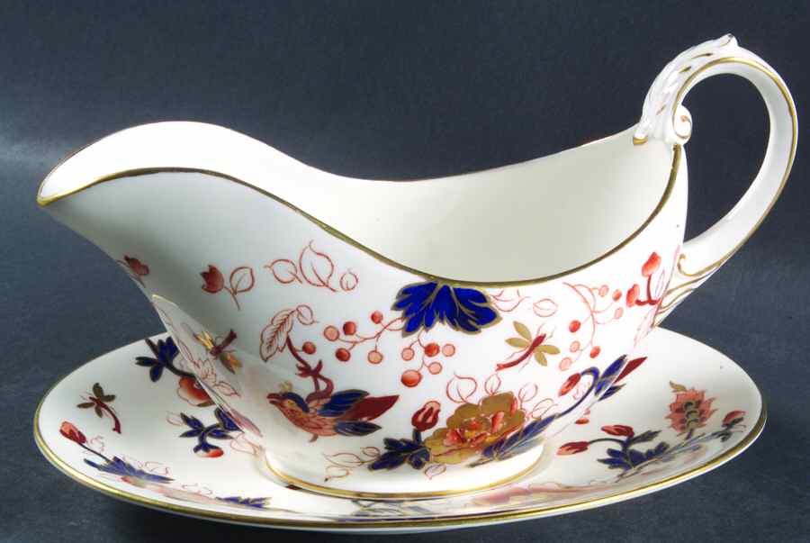 Hong Kong (Old Backstamp, Rust Flowers) Gravy Boat & Underplate by Coalport-1
