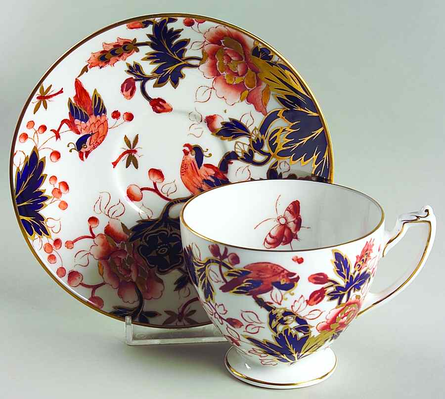 Hong Kong (Old Backstamp, Rust Flowers) Footed Cup & Saucer Set by Coalport-1