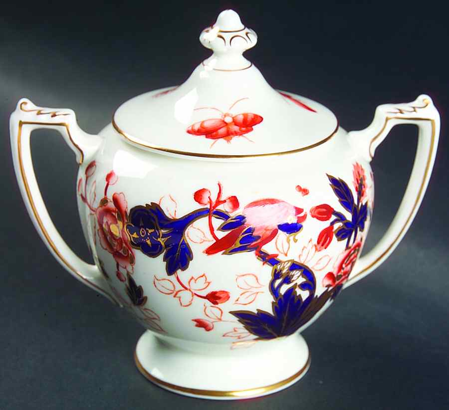 Hong Kong (Old Backstamp, Rust Flowers) Sugar Bowl & Lid by Coalport-1